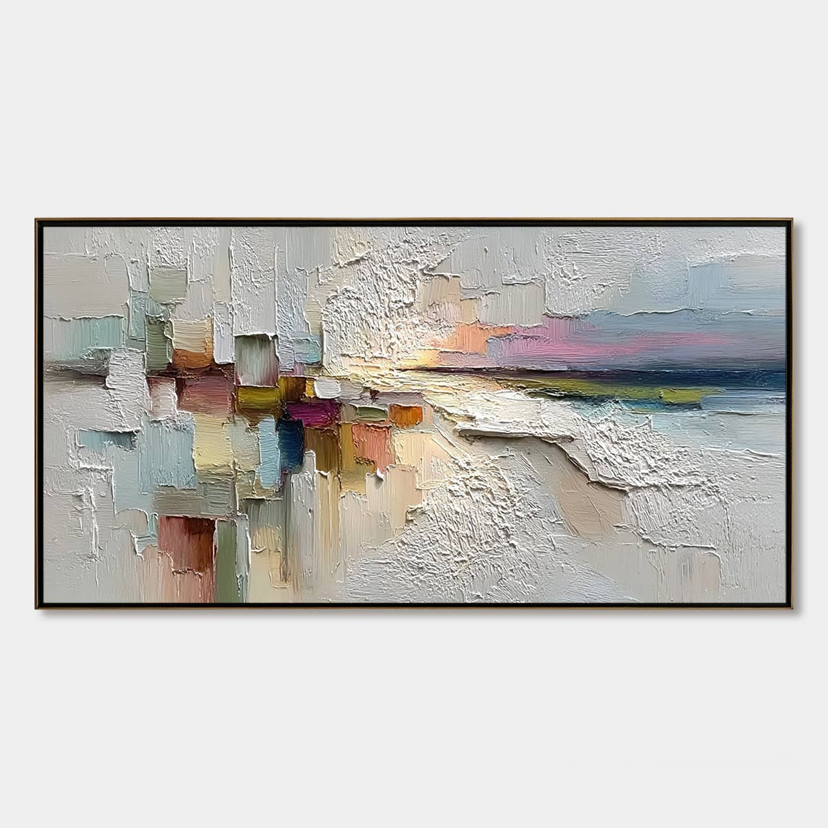 現代の洋画 25 GRAPHIC OIL PAINTING NOW Horizon's Embrace Abstract Textured Landscape Oil Painting – MontCarta