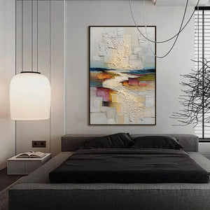 HORIZON'S EMBRACE: Heavily Textured Vertical Abstract Seascape Painting