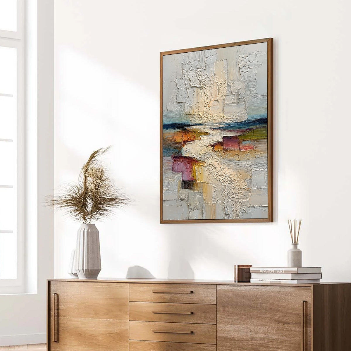 HORIZON'S EMBRACE: Heavily Textured Vertical Abstract Seascape Painting