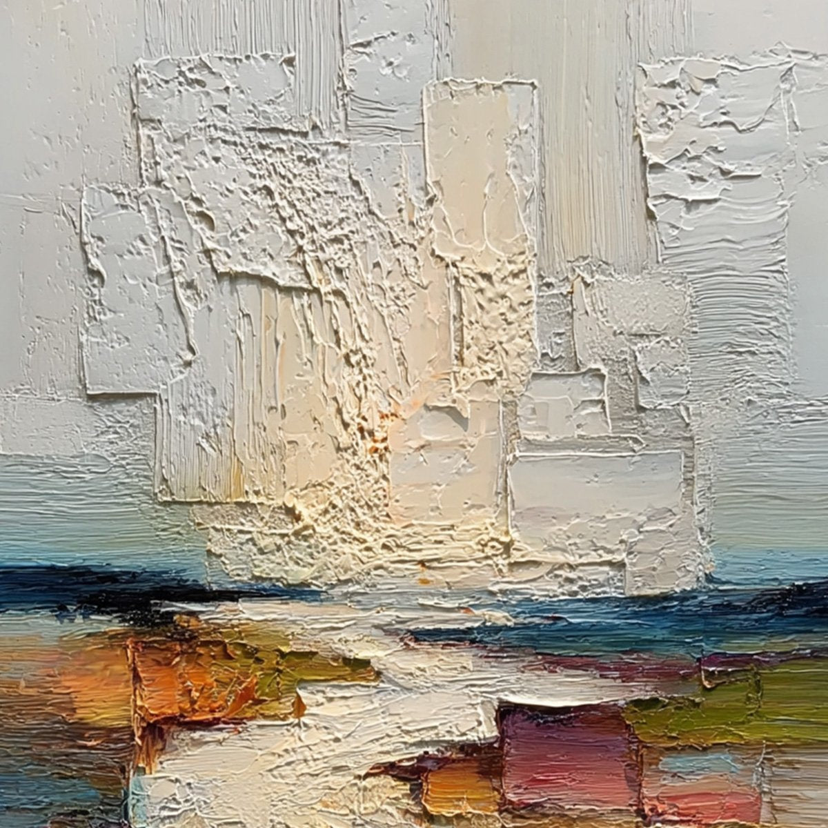 HORIZON'S EMBRACE: Heavily Textured Vertical Abstract Seascape Painting