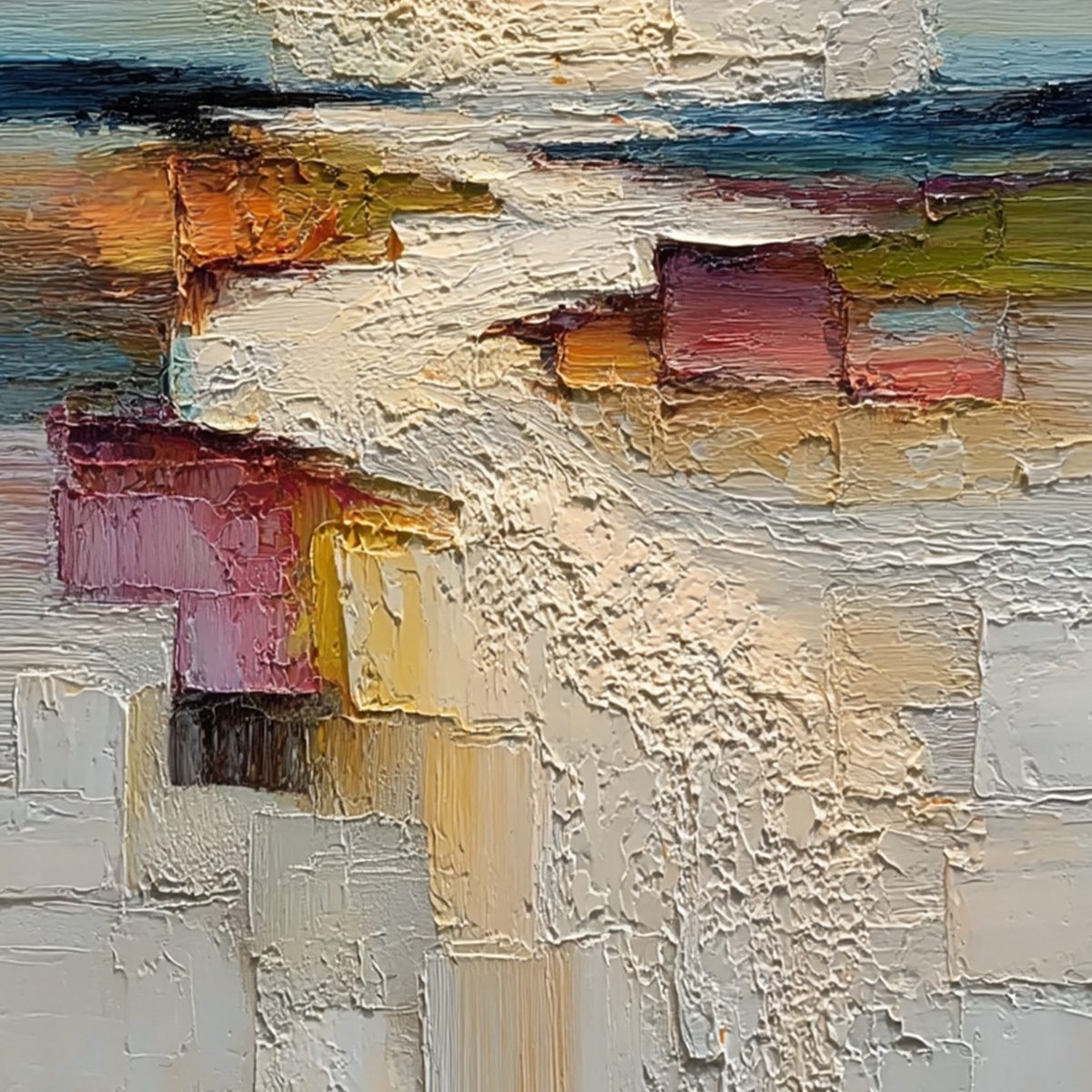 HORIZON'S EMBRACE: Heavily Textured Vertical Abstract Seascape Painting