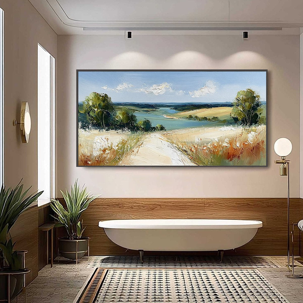 Horizon's Embrace: Textured Landscape Oil Painting for Wall Art