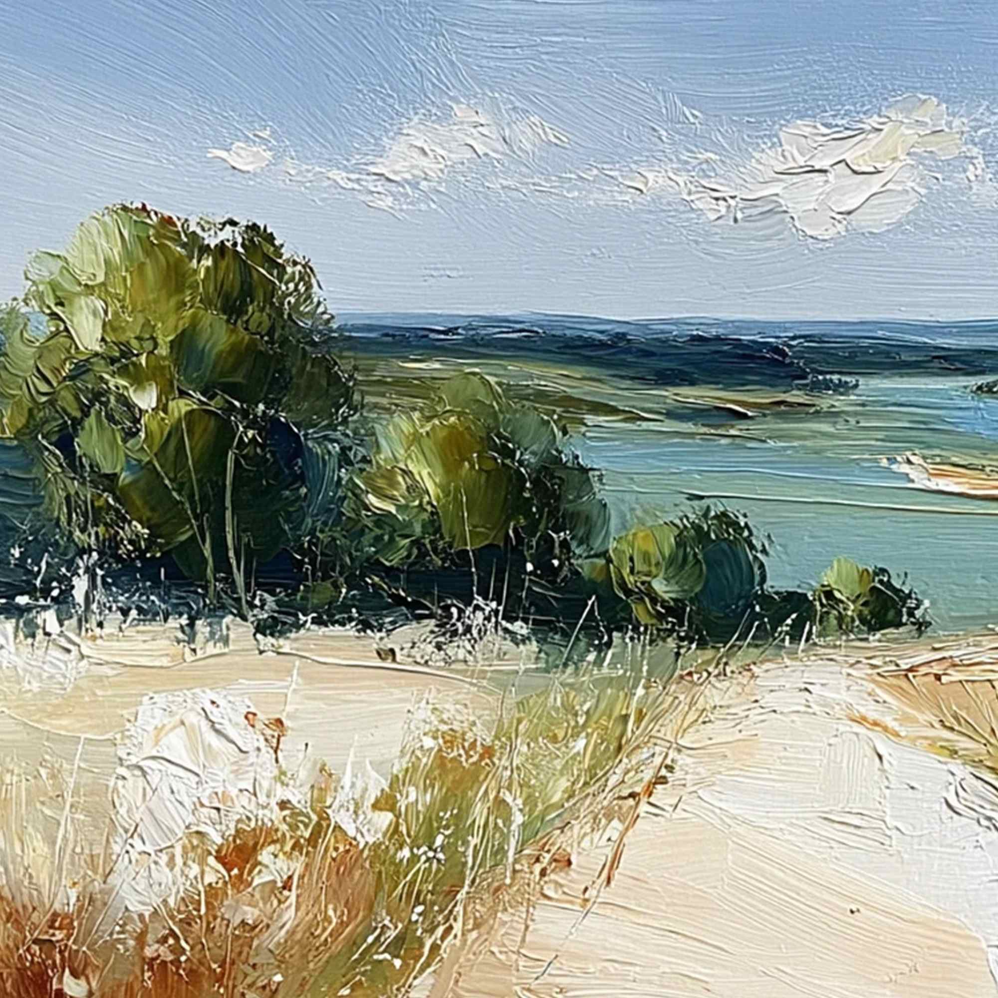 HORIZON'S EMBRACE: Textured Impasto Countryside Landscape Oil Painting