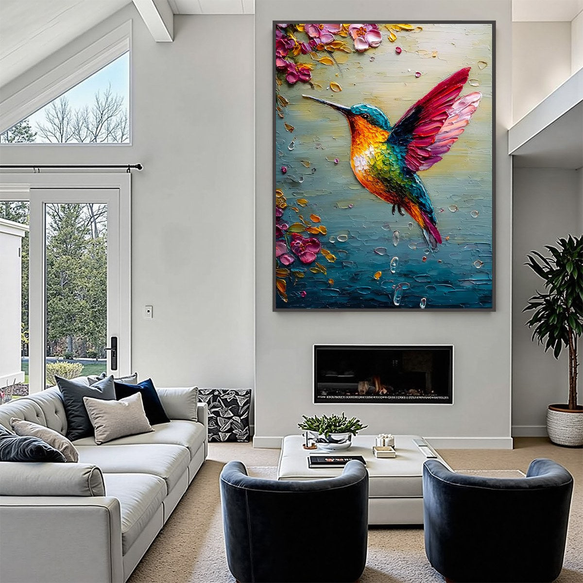 HUMMINGBIRD RADIANCE: Impasto Wildlife Bird Oil Painting