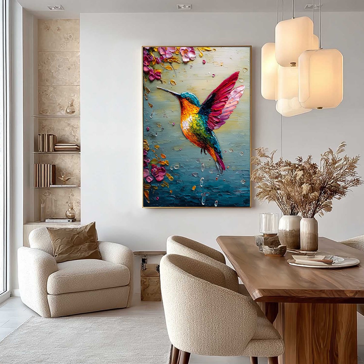 【SM号】 天使候補04 油画 油彩 oil painting HUMMINGBIRD RADIANCE: Impasto Wildlife Bird Oil Painting
