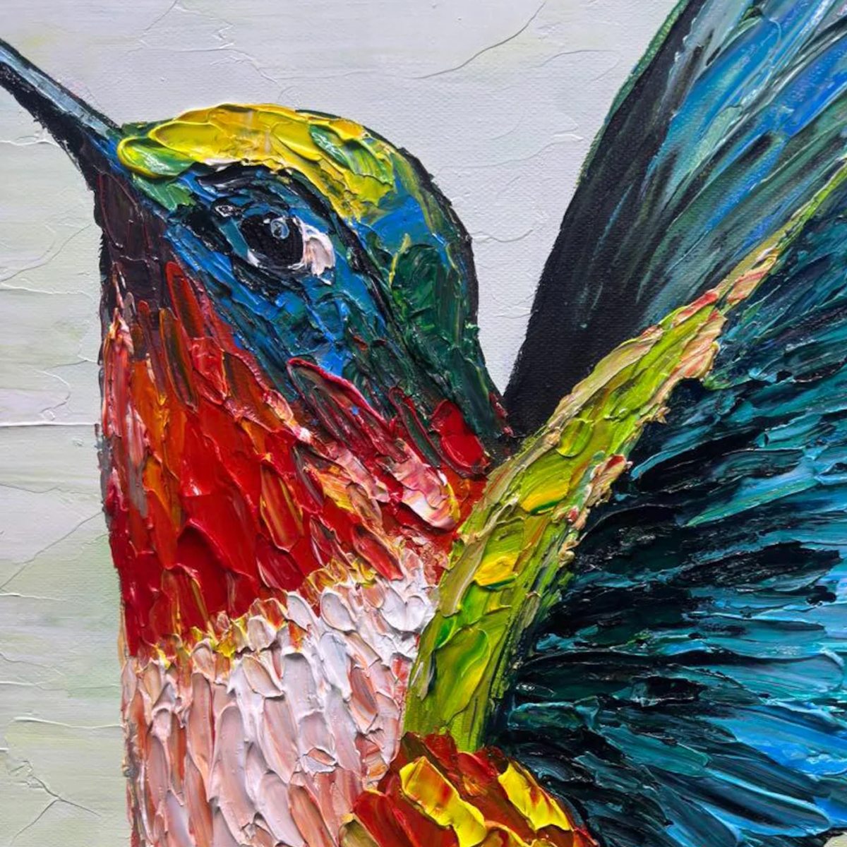 HUMMINGBIRD RADIANCE: Impasto Wildlife Bird Oil Painting
