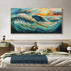 Hand-Textured Seascape Oil Painting | Coastal Wall Art with Gold Leaf