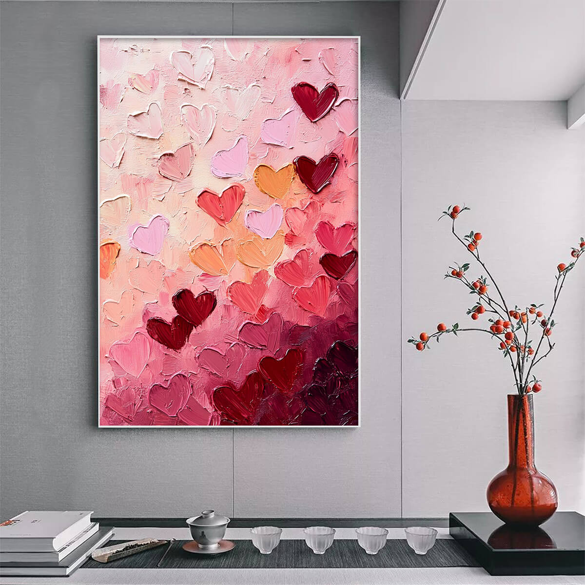 Heartscape: Textured Impasto Abstract Oil Painting Canvas Wall Art Love Decor
