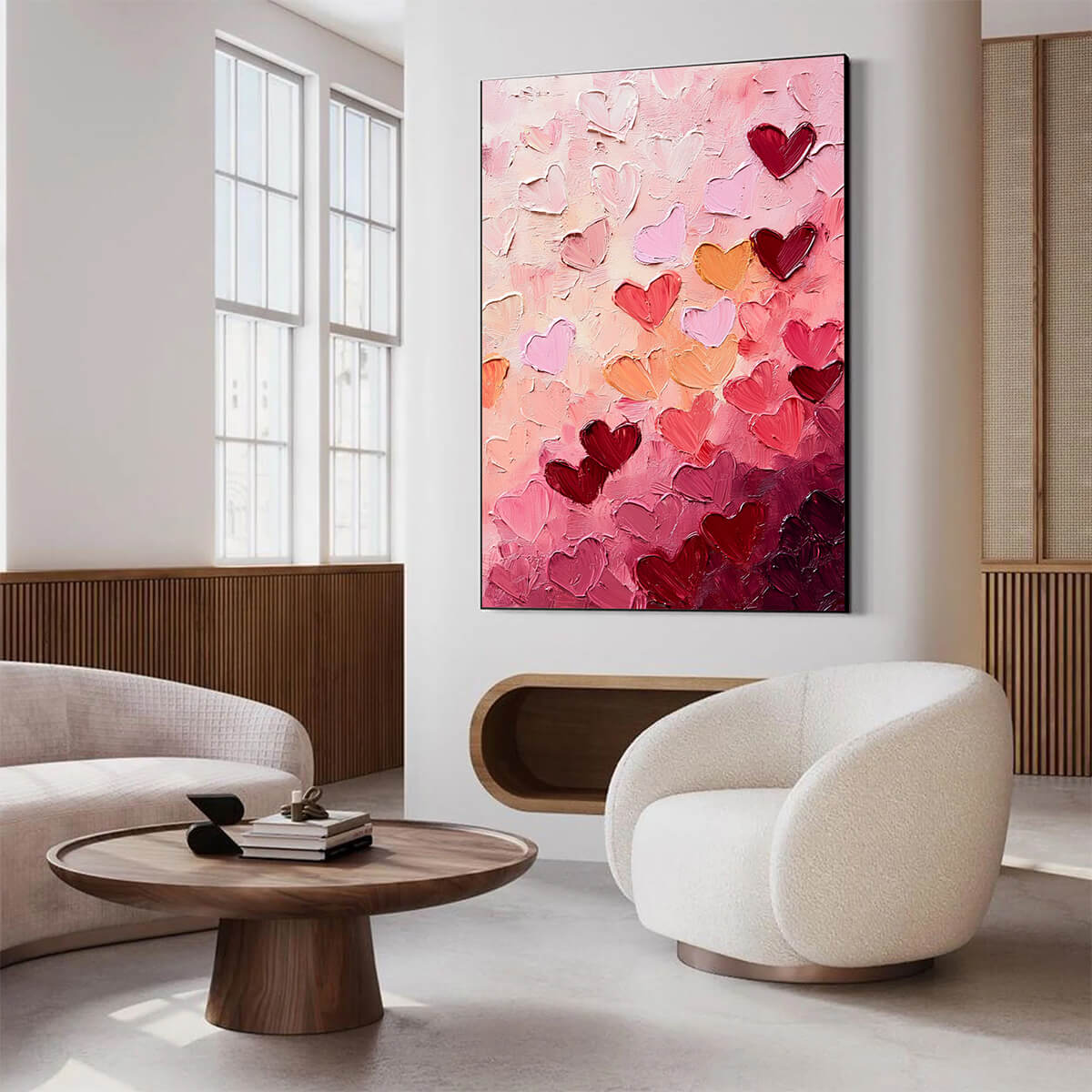 HEARTSCAPE: Textured Impasto Abstract Oil Painting in Pink and Red