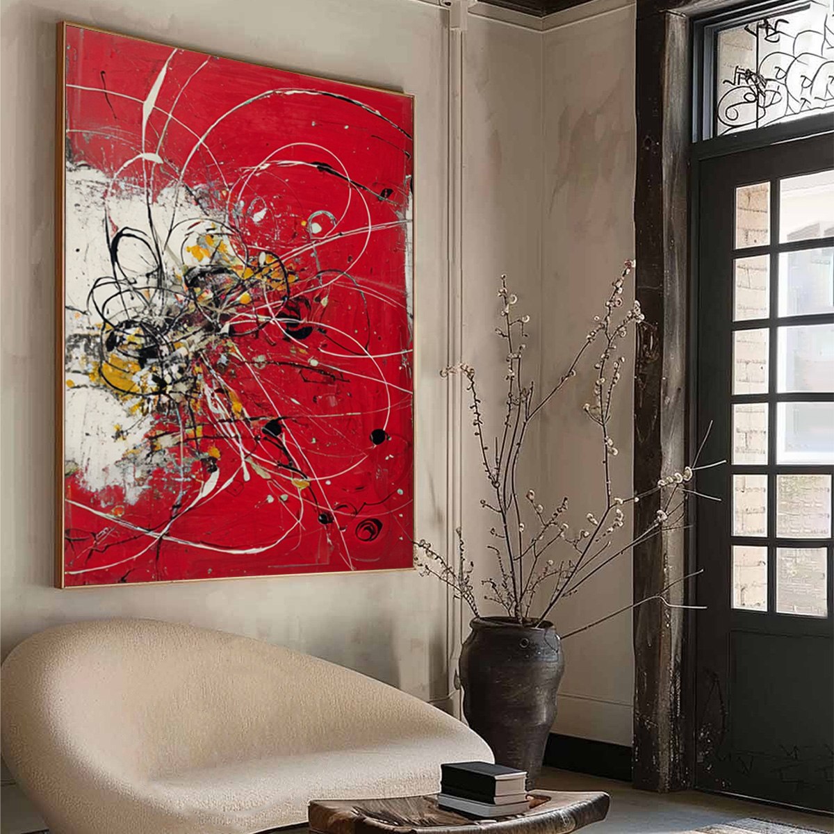 IGNITION: Bold Red and Black Abstract Expressionist Wall Art