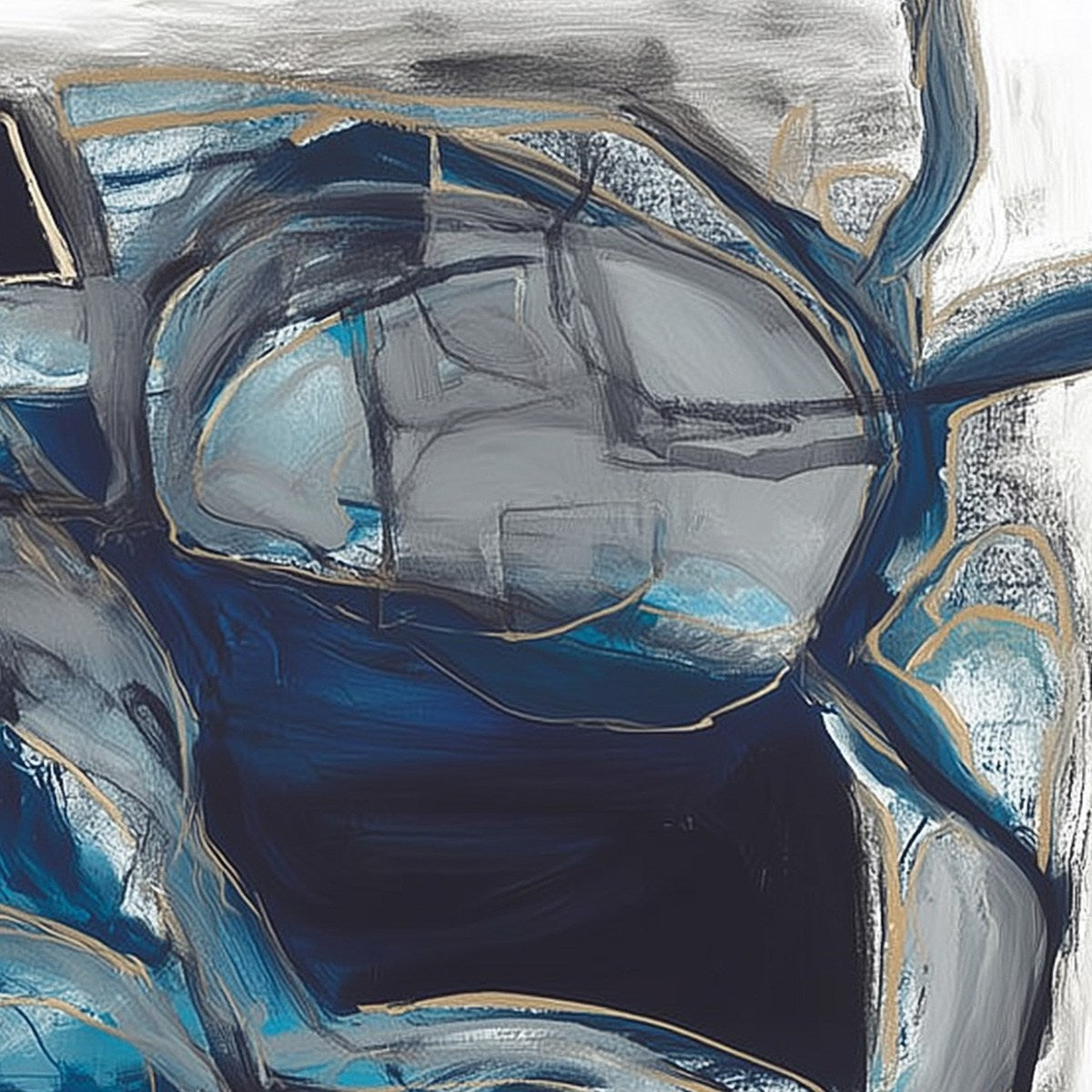 INDIGO DREAMSCAPE: Abstract Blue and Gold Oil Painting