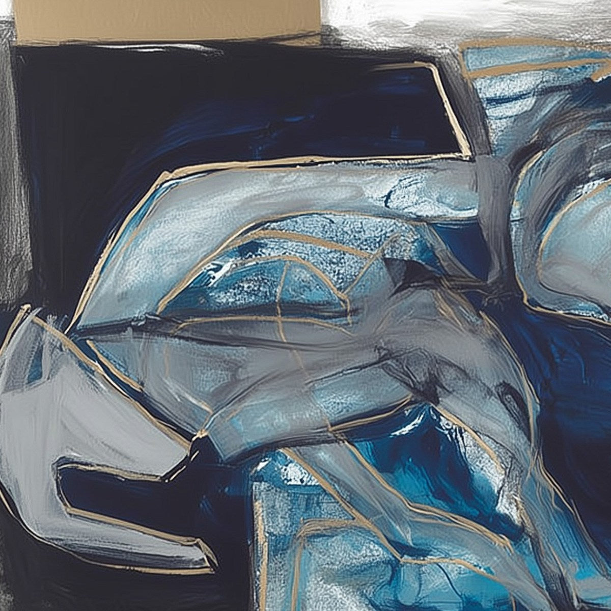 INDIGO DREAMSCAPE: Abstract Blue and Gold Oil Painting