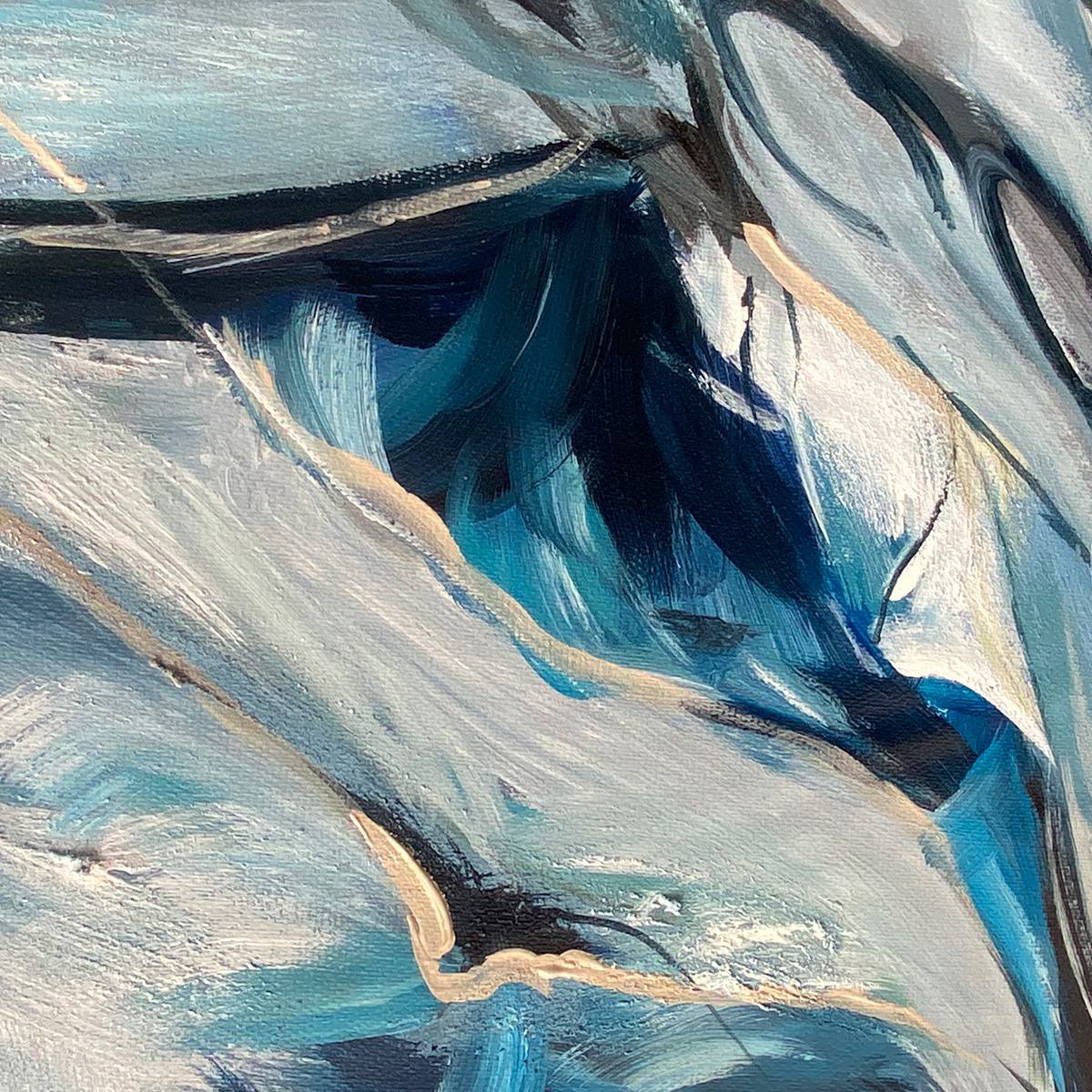 INDIGO DREAMSCAPE: Abstract Blue and Gold Oil Painting