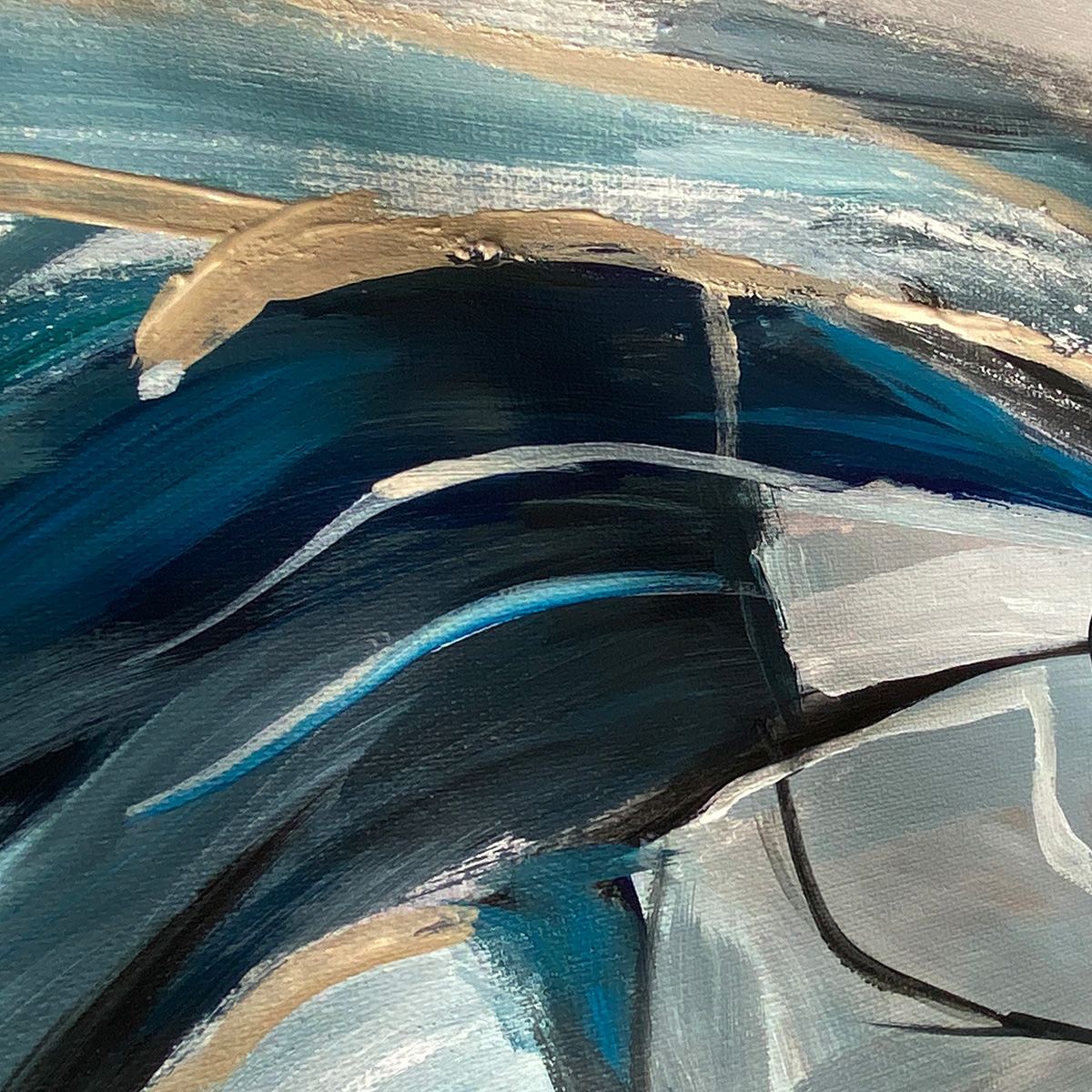 INDIGO DREAMSCAPE: Abstract Blue and Gold Oil Painting