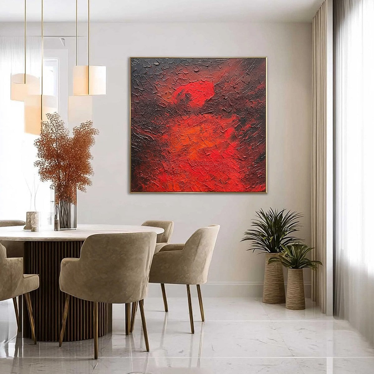 INFERNO: Large Textured Red and Black Abstract Impasto Painting