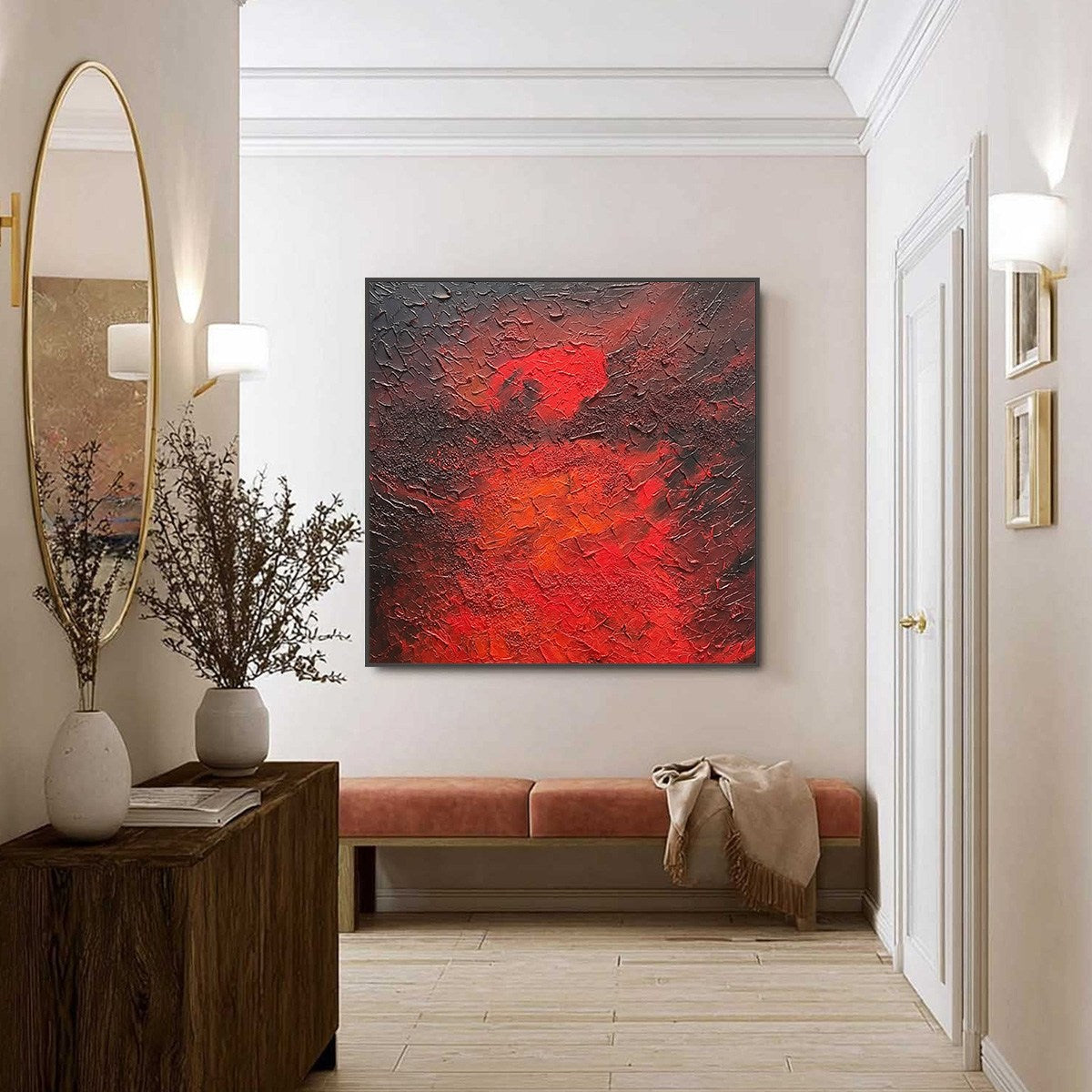 INFERNO: Large Textured Red and Black Abstract Impasto Painting