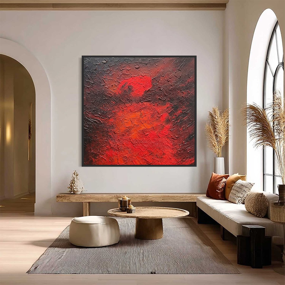 INFERNO: Large Textured Red and Black Abstract Impasto Painting