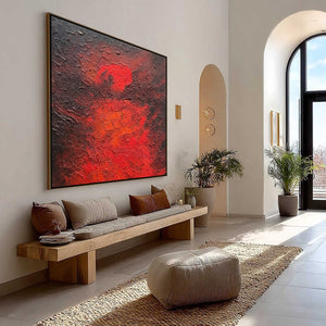 INFERNO: Original large textured red black impasto abstract wall art