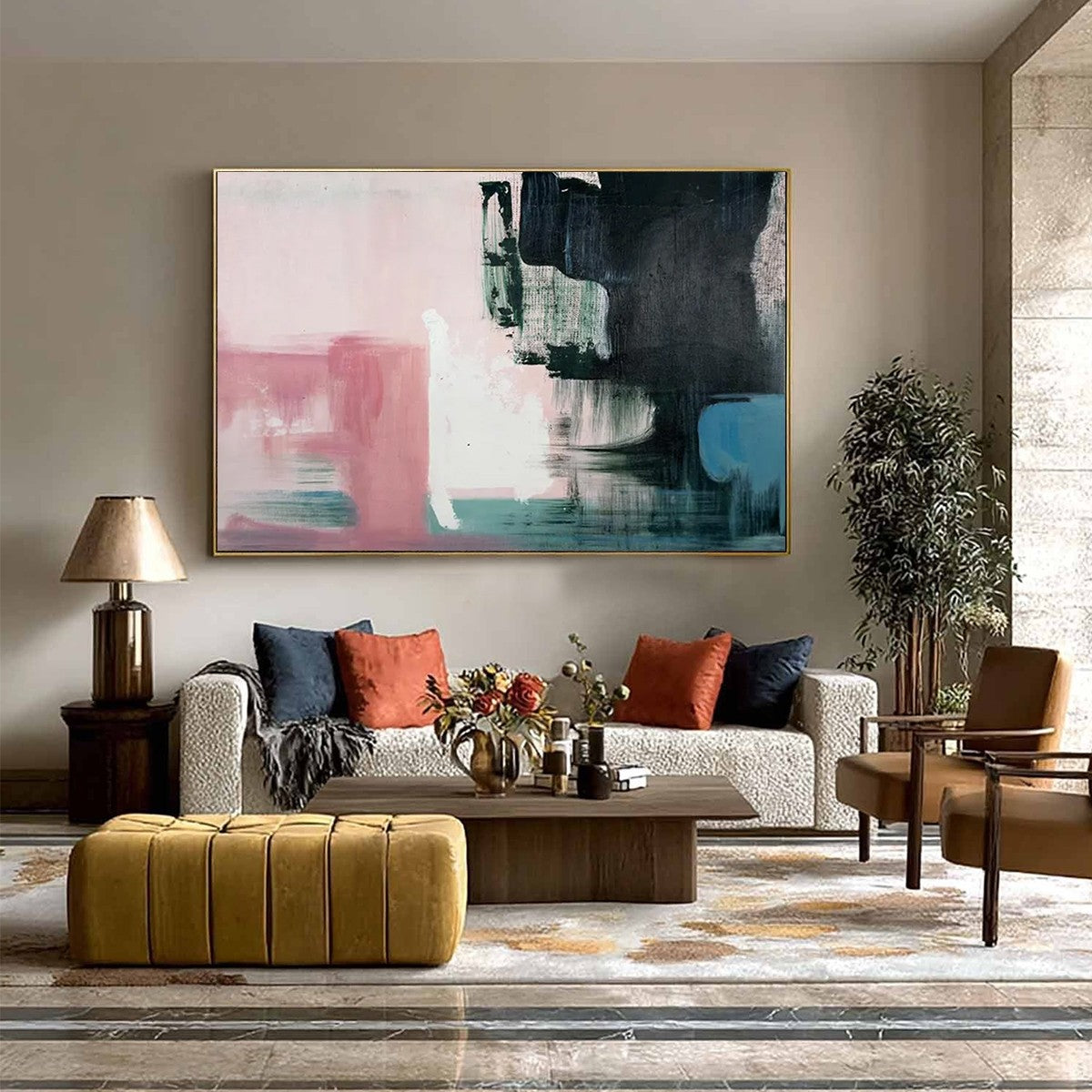 INK & BLOSSOM: Minimalist Abstract Color-Block Oil Painting