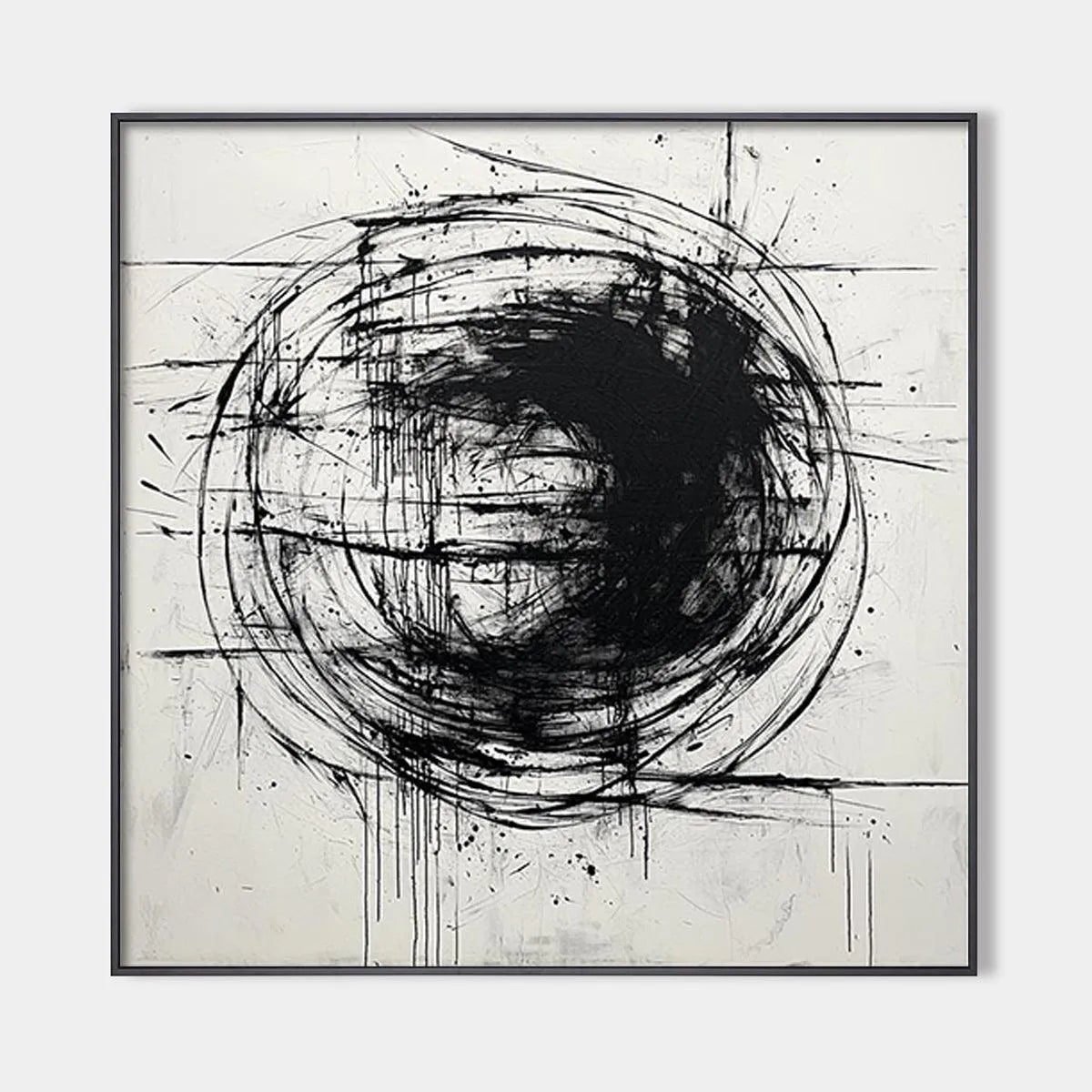 Minimalist Black and White Abstract Oil Painting