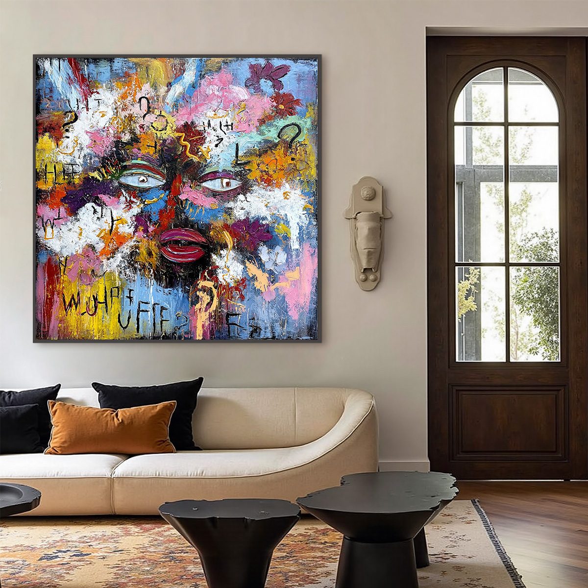 INNER DIALOGUE: Colorful Abstract Portrait Impasto Wall Art