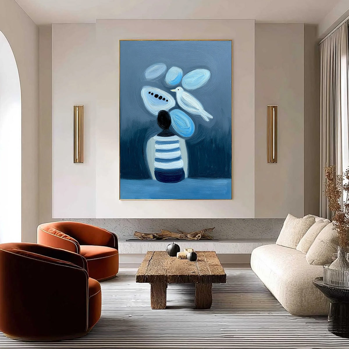 INNER WORLD Vertical Blue Abstract Textured Oil Painting for Wall