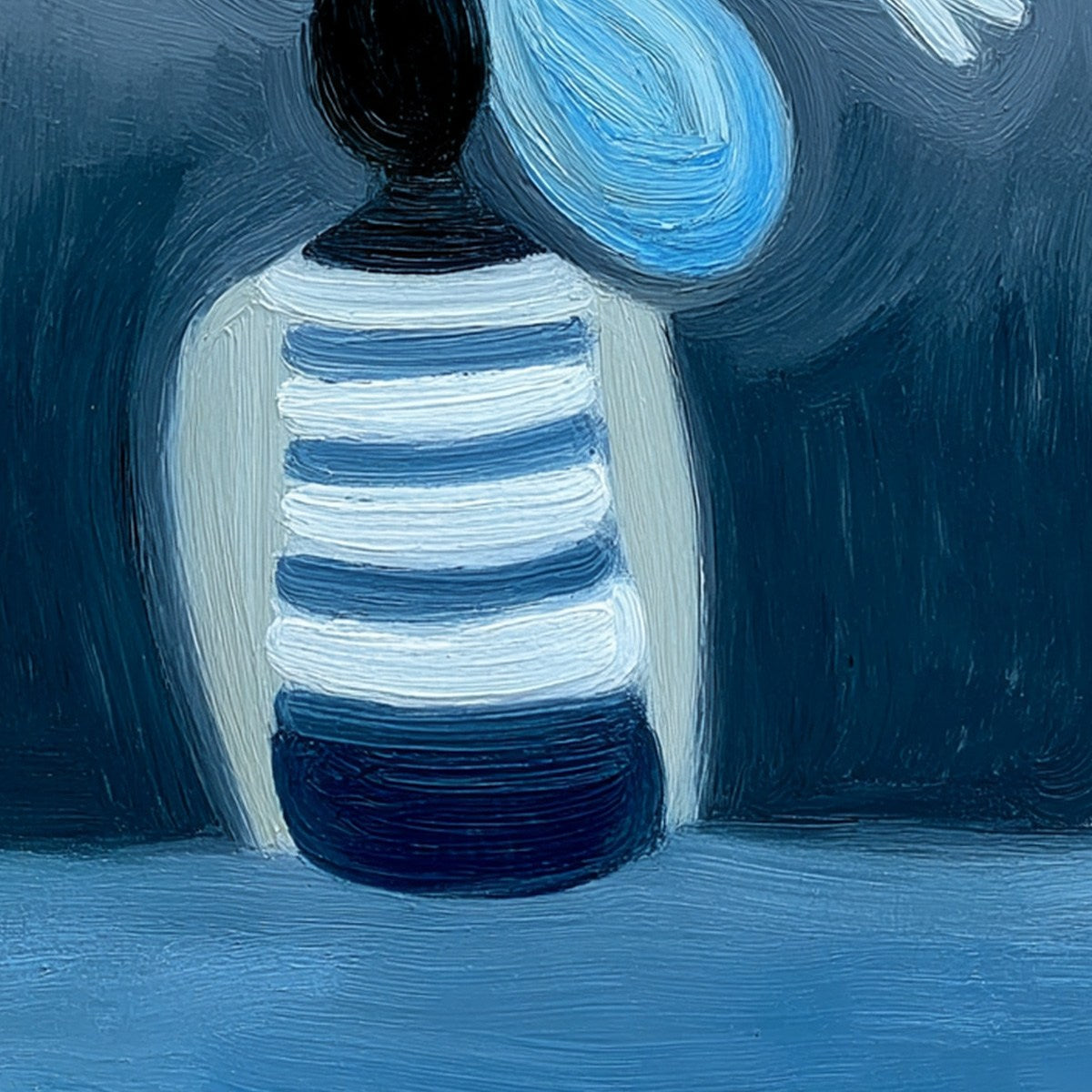 Inner World vertical original abstract oil painting, textured blue modern wall art.