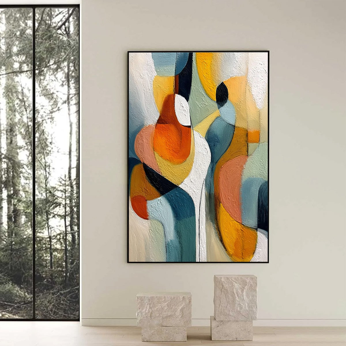 INTERPLAY: Colorful Textured Abstract Oil Painting for Modern Decor