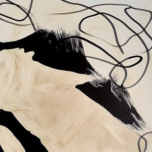 INTERTWINED: Large Vertical Minimalist Black and Beige Abstract Painting