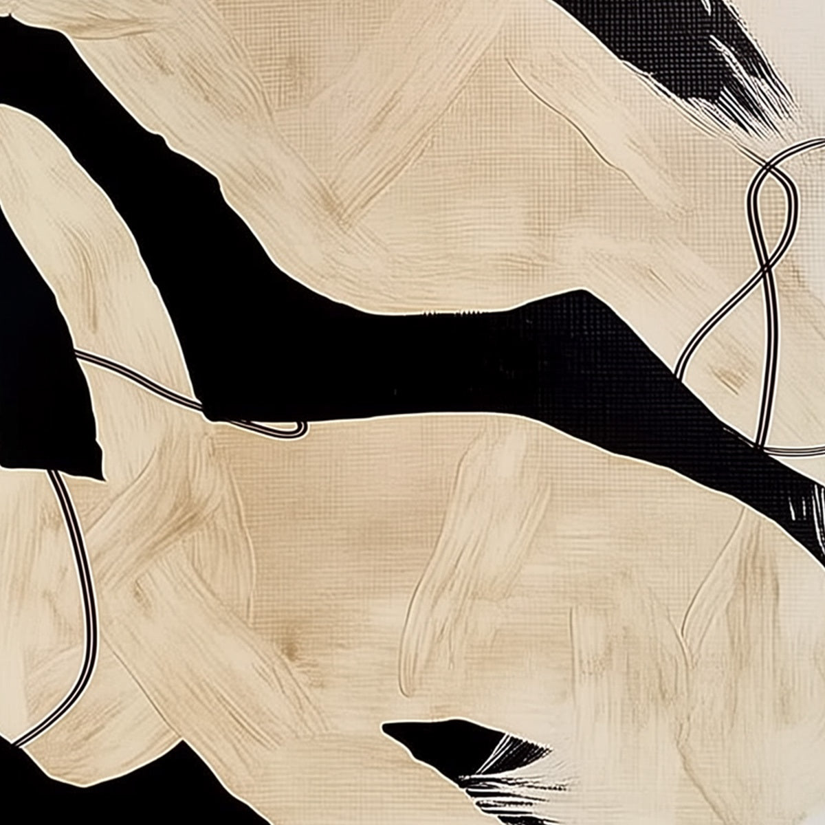 INTERTWINED: Large Vertical Minimalist Black and Beige Abstract Painting
