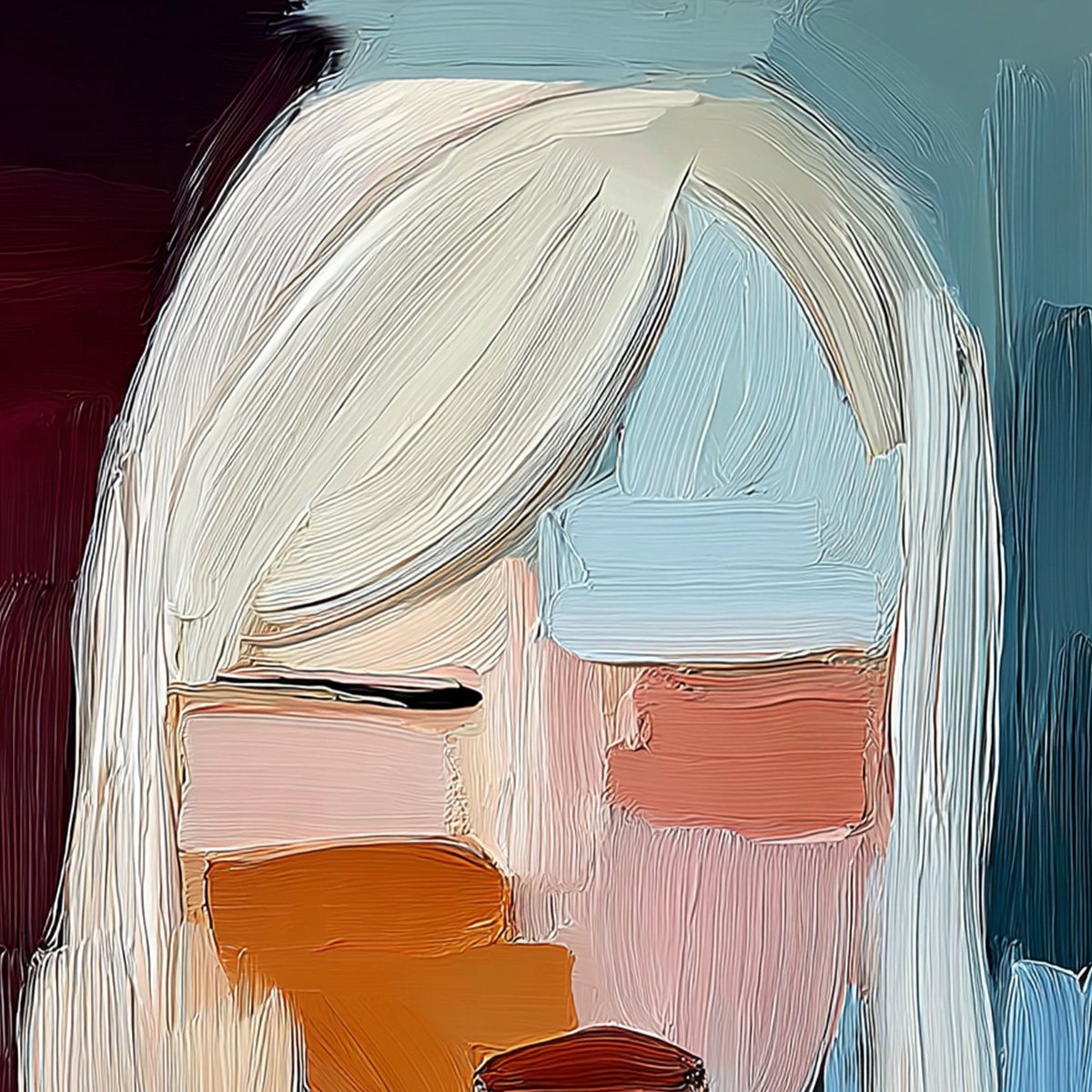INWARD GAZE: Expressive Abstract Portrait Oil Painting with Textured Brushstrokes