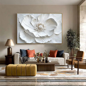 IVORY BLOOM: Minimalist Textured Floral Oil Painting