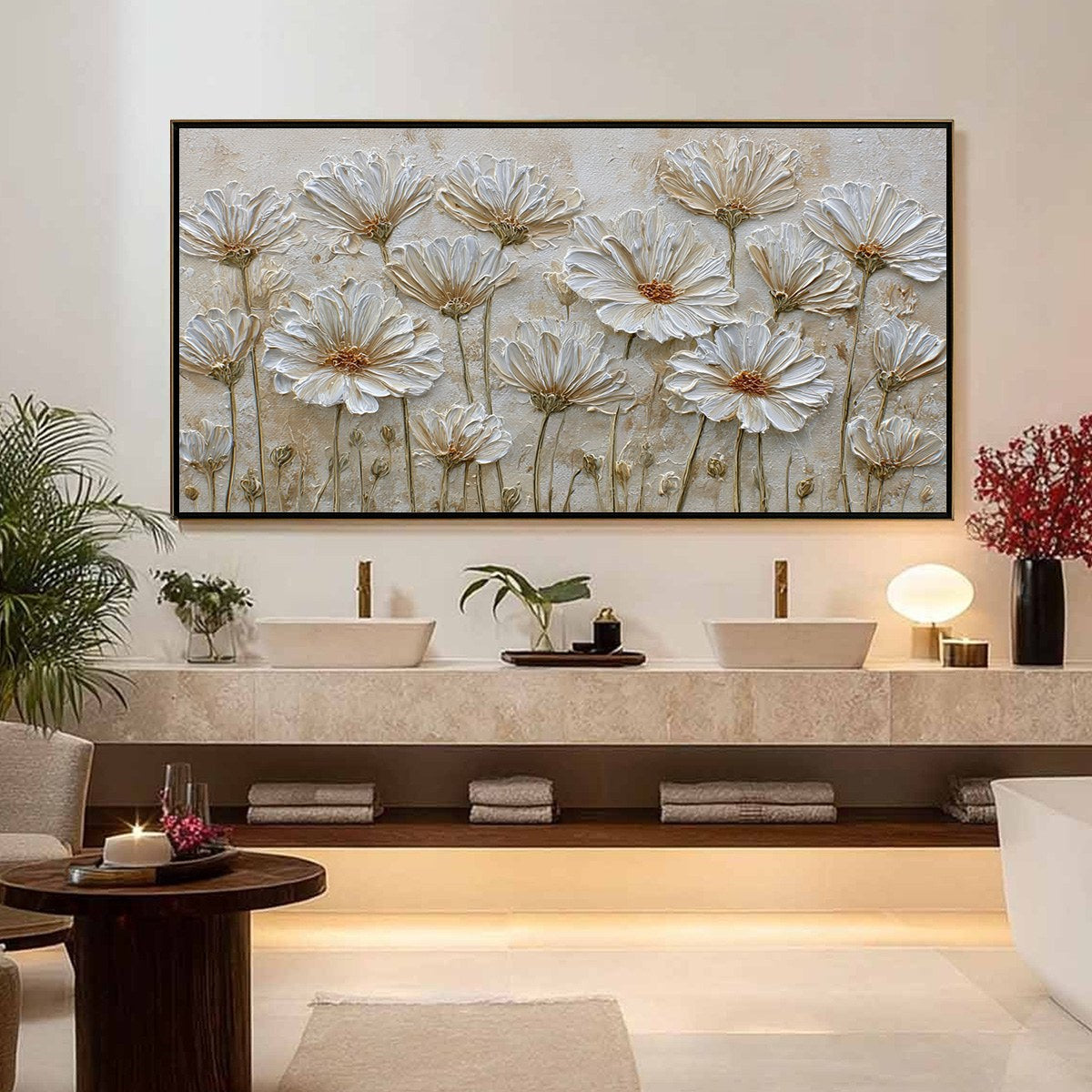 IVORY BLOOM: Textured Wabi Sabi Floral Impasto Painting