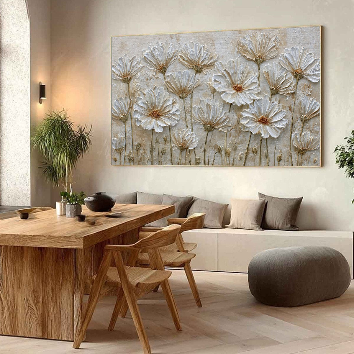 IVORY BLOOM: Textured Wabi Sabi Floral Impasto Painting