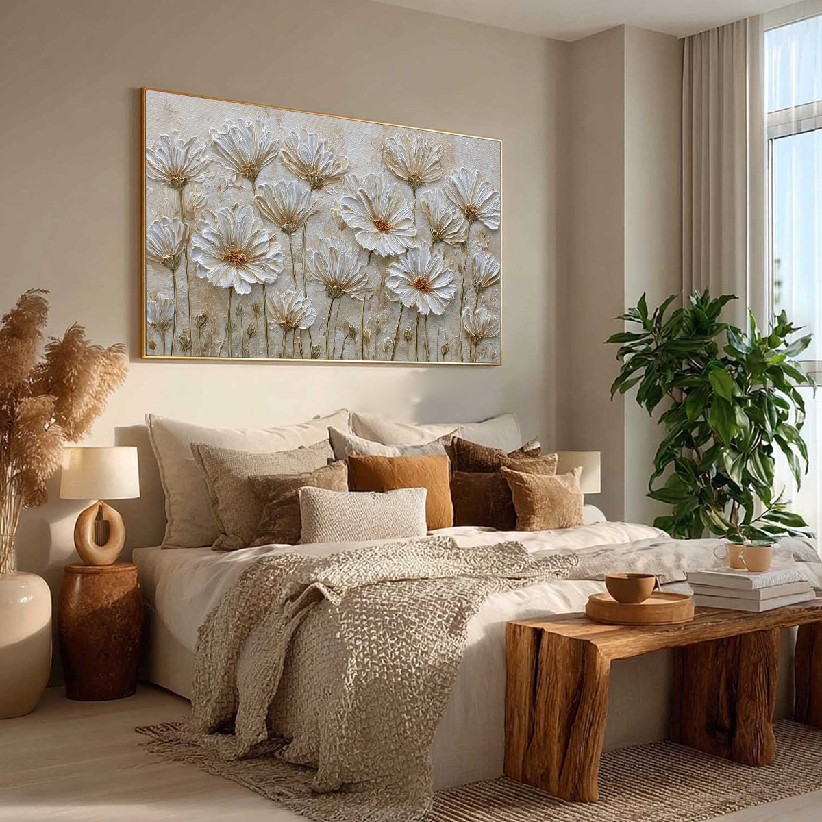 IVORY BLOOM: Textured Wabi Sabi Floral Impasto Painting