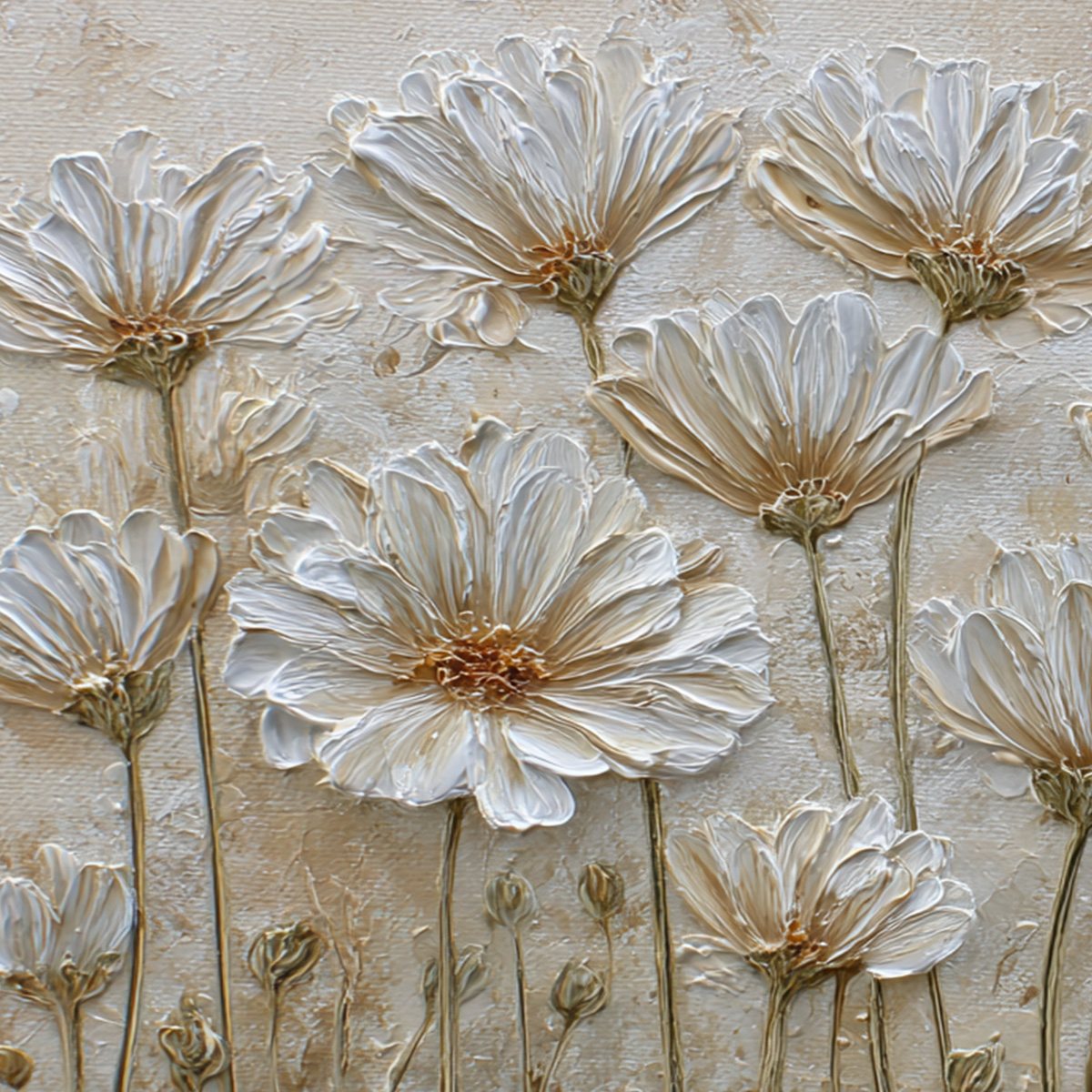 IVORY BLOOM: Textured Wabi Sabi Floral Impasto Painting