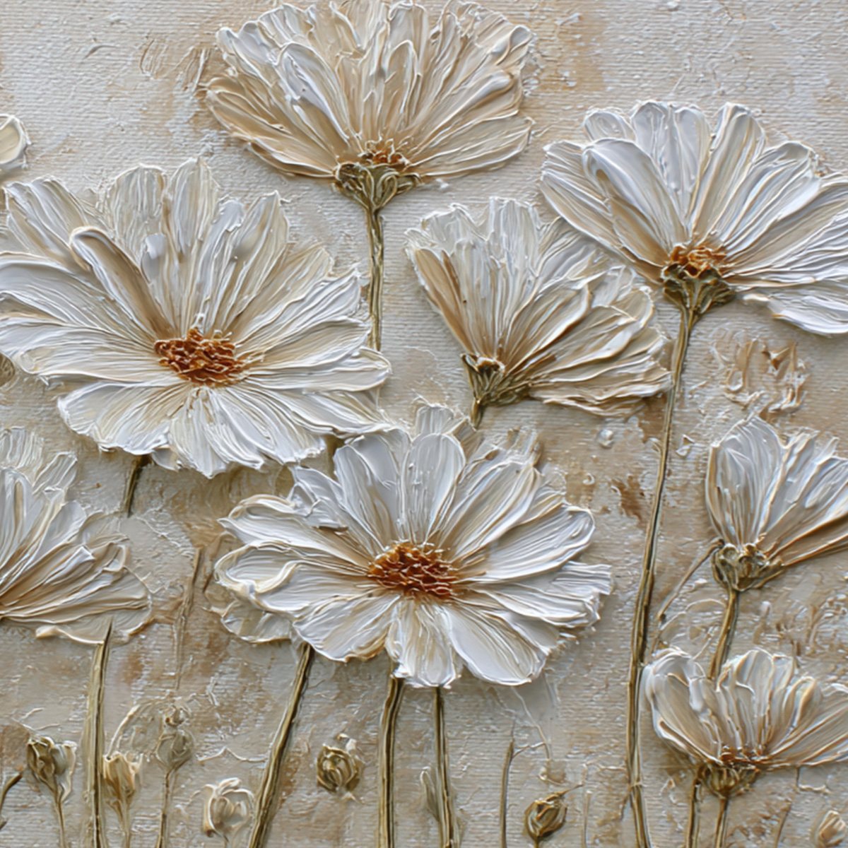 IVORY BLOOM: Textured Wabi Sabi Floral Impasto Painting