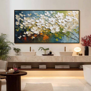 IVORY BLOOM: Textured White Floral Impasto Oil Paintinga