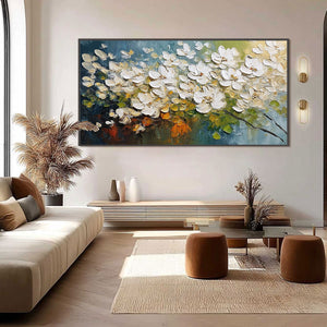 IVORY BLOOM: Textured White Floral Impasto Oil Paintinga