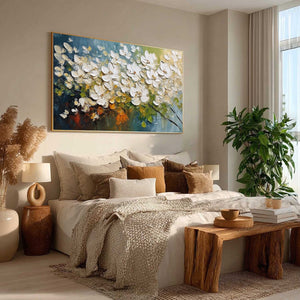IVORY BLOOM: Textured White Floral Impasto Oil Paintinga
