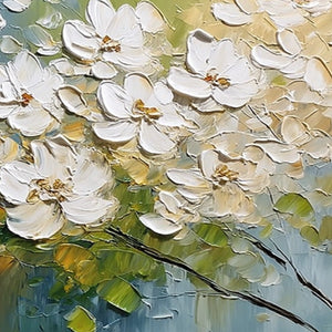 IVORY BLOOM: Textured White Floral Impasto Oil Paintinga