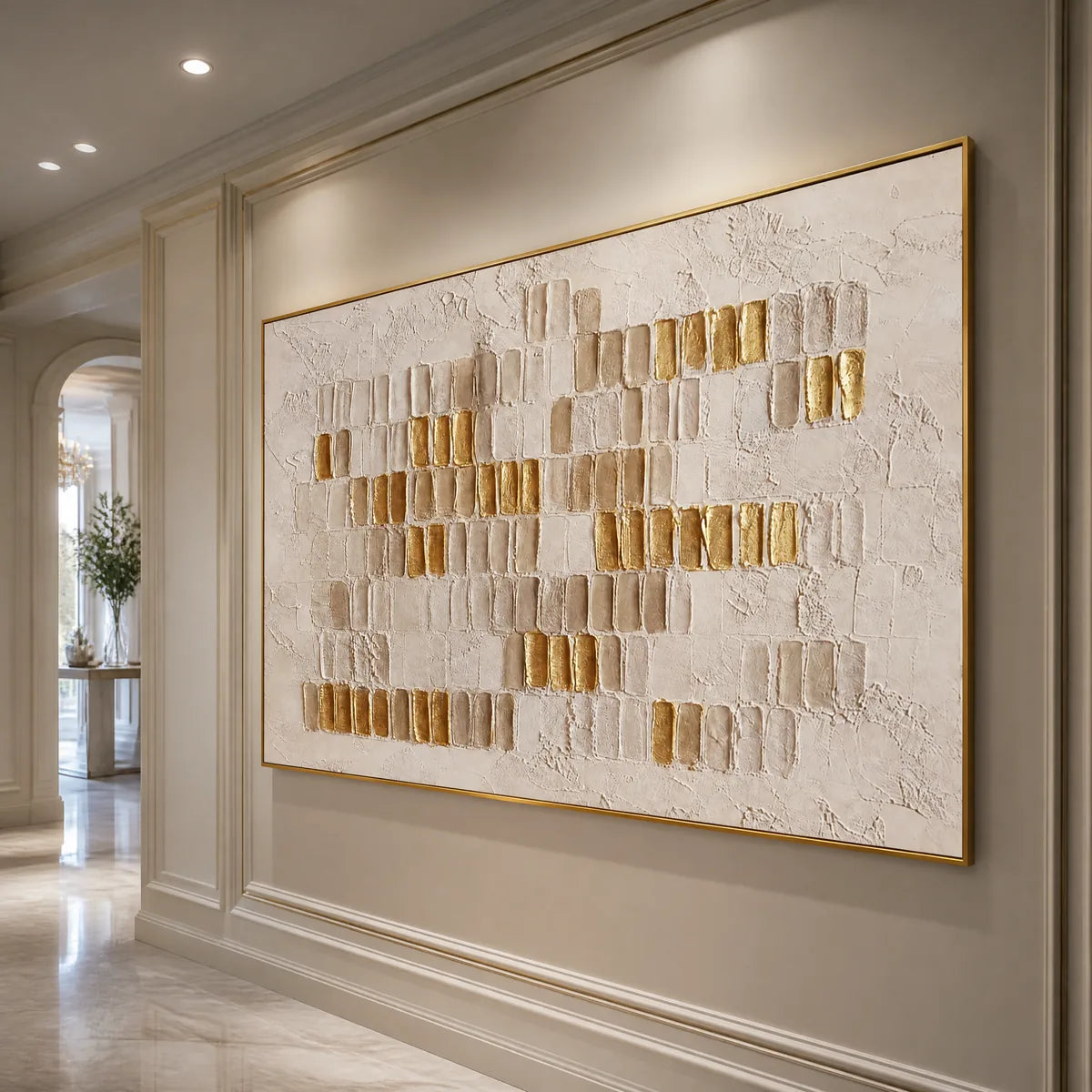 IVORY HALO: White Gold Relief Texture Abstract
