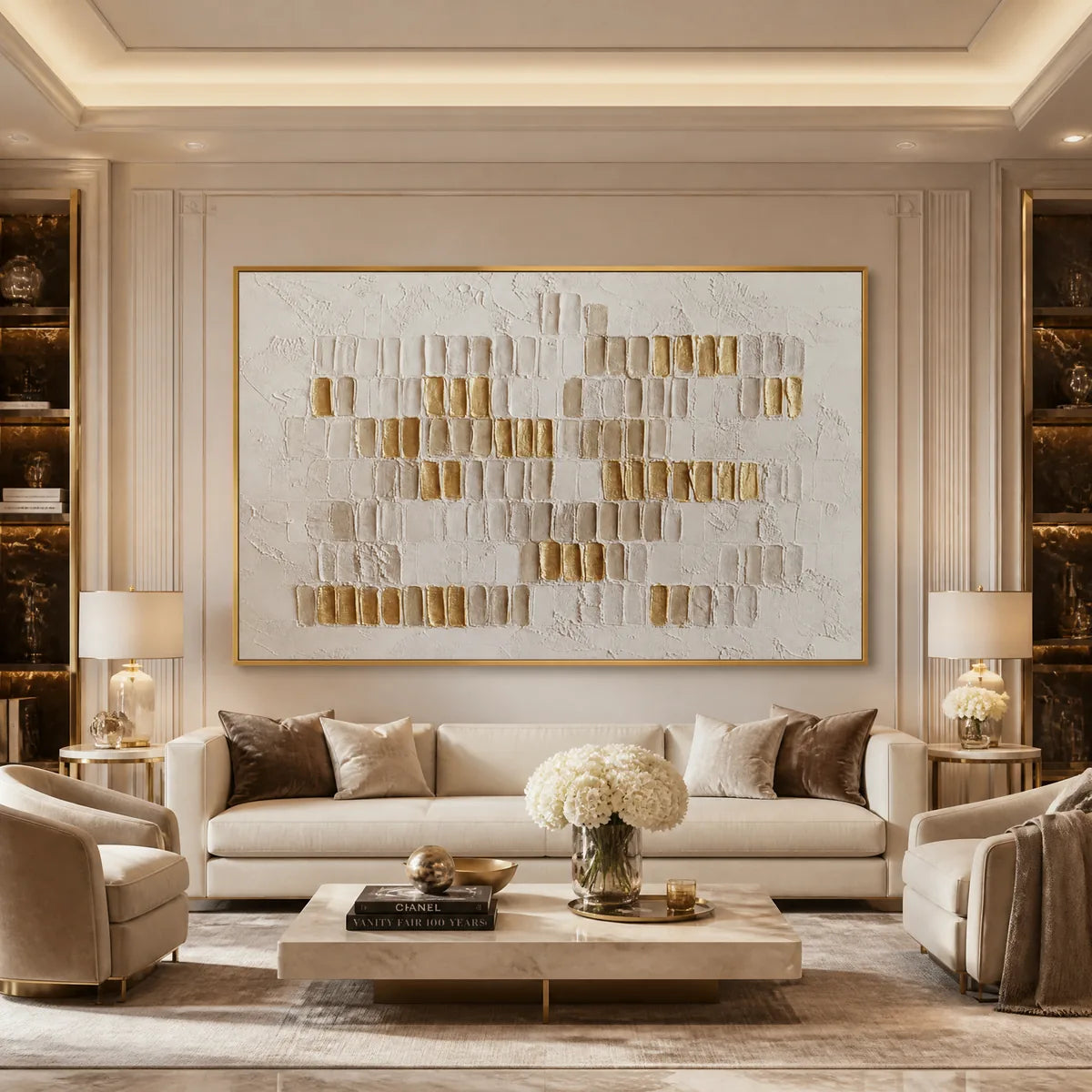 IVORY HALO: White Gold Relief Texture Abstract