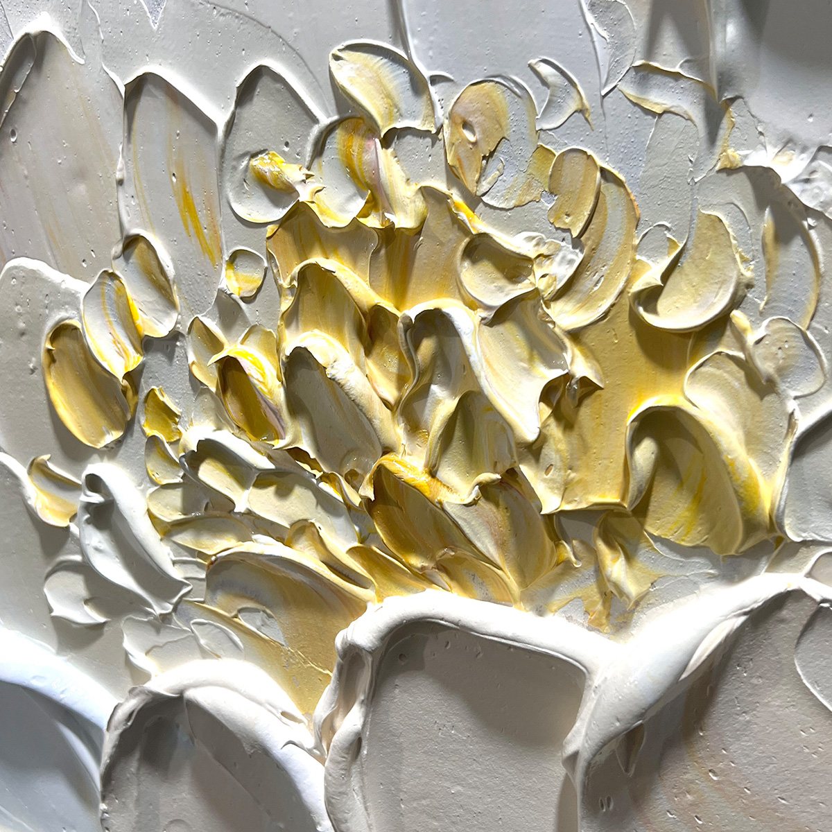 IVORY PETALS: Textured Impasto Peony Painting