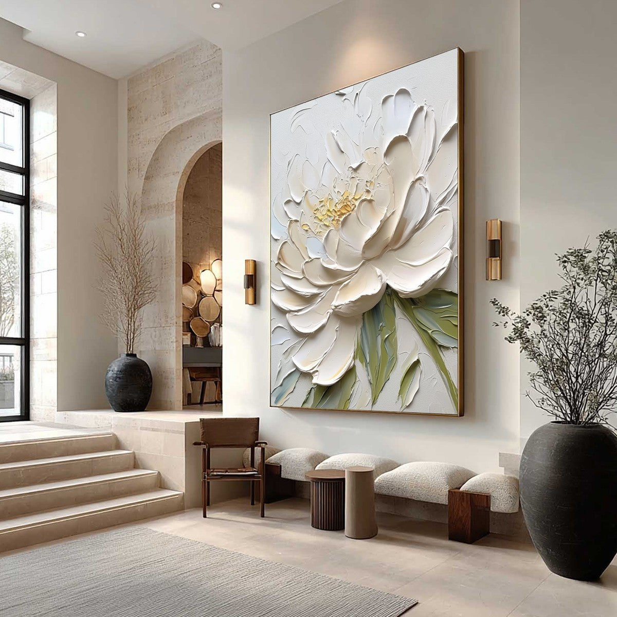 IVORY PETALS: Textured Impasto Peony Painting