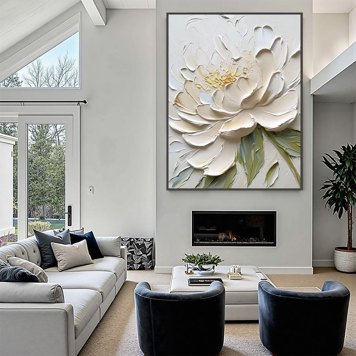 IVORY PETALS: Textured Impasto Peony Painting