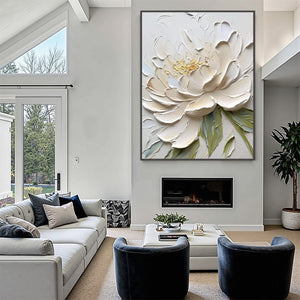 IVORY PETALS: Textured Impasto Peony Painting
