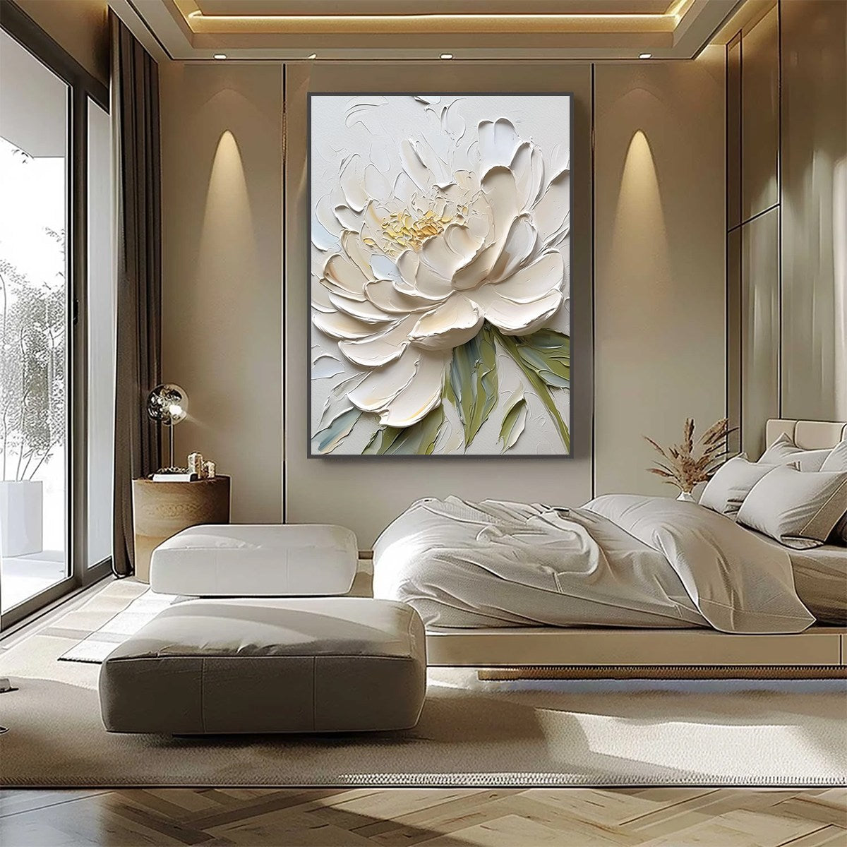 IVORY PETALS: Textured Impasto Peony Painting