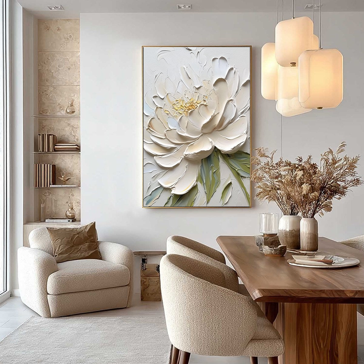 IVORY PETALS: Textured Impasto Peony Painting