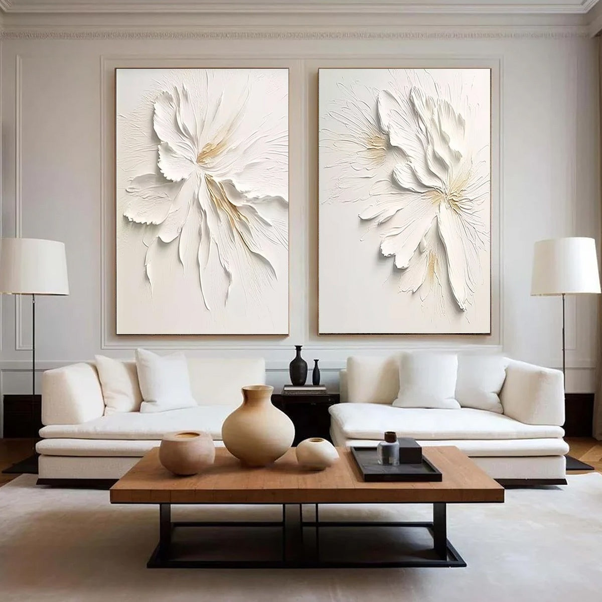 IVORY WHISPERS: Textured White Floral Impasto Painting Set